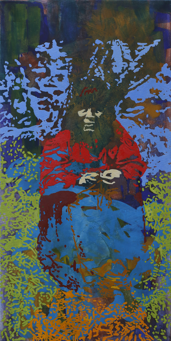 Old knitter, 2014, mixed media on canvas, 160 x 90 cm